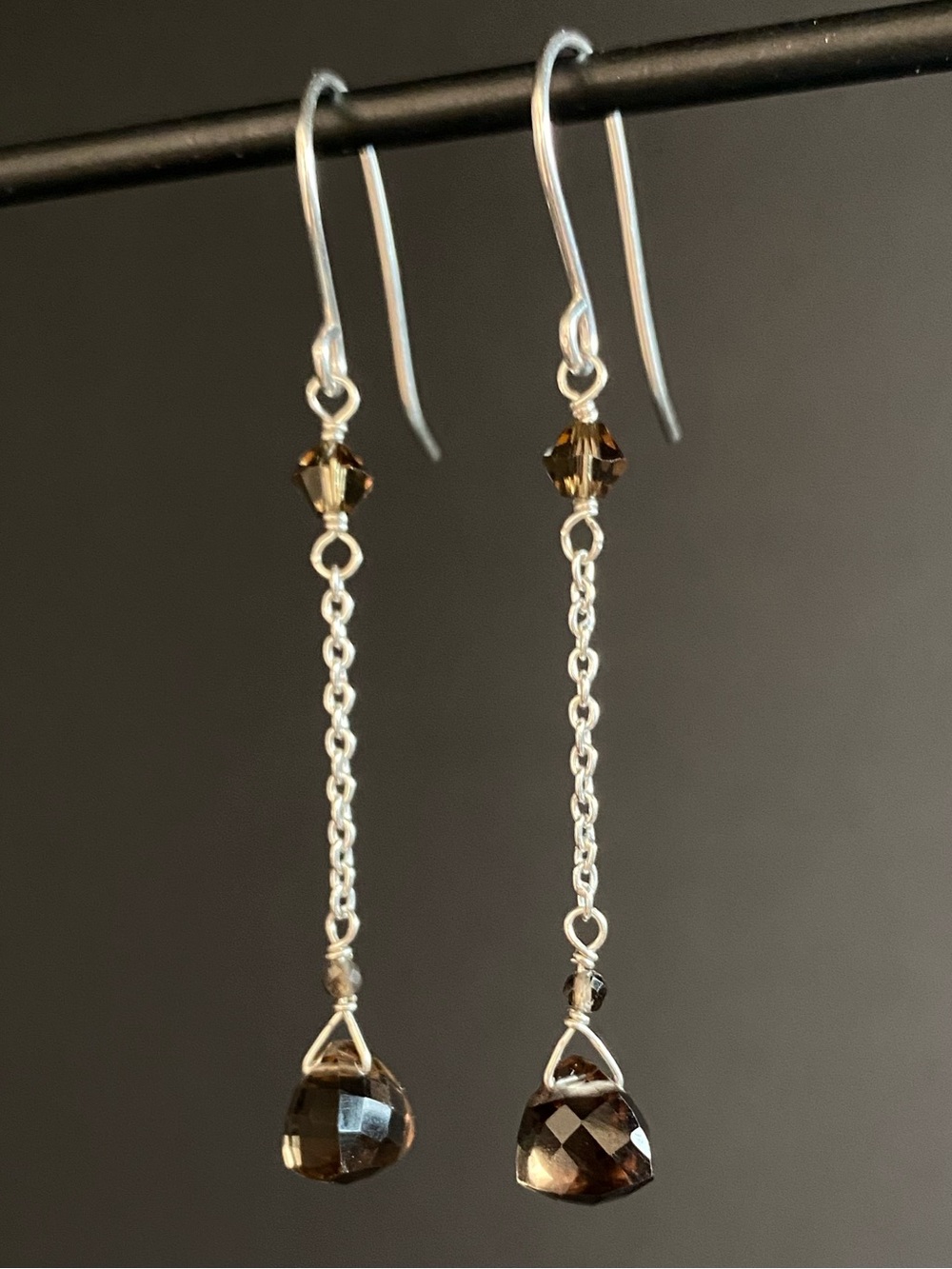 Sterling Silver & Smoky Quartz Dangle Earrings - Picture 3 of 4